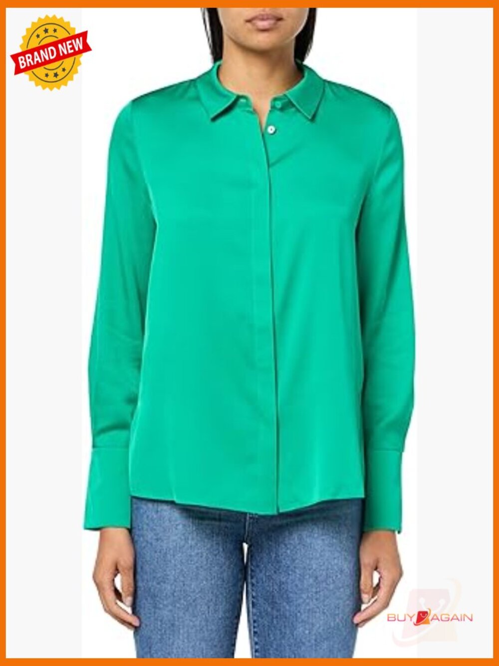 Silk Stretch Button Down Blouse Relaxed Fit Long Sleeve Collared